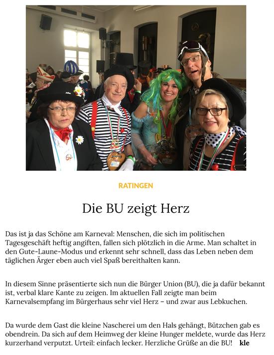 Die Bürger-Union mit Herz im Karnevalsgeschehen