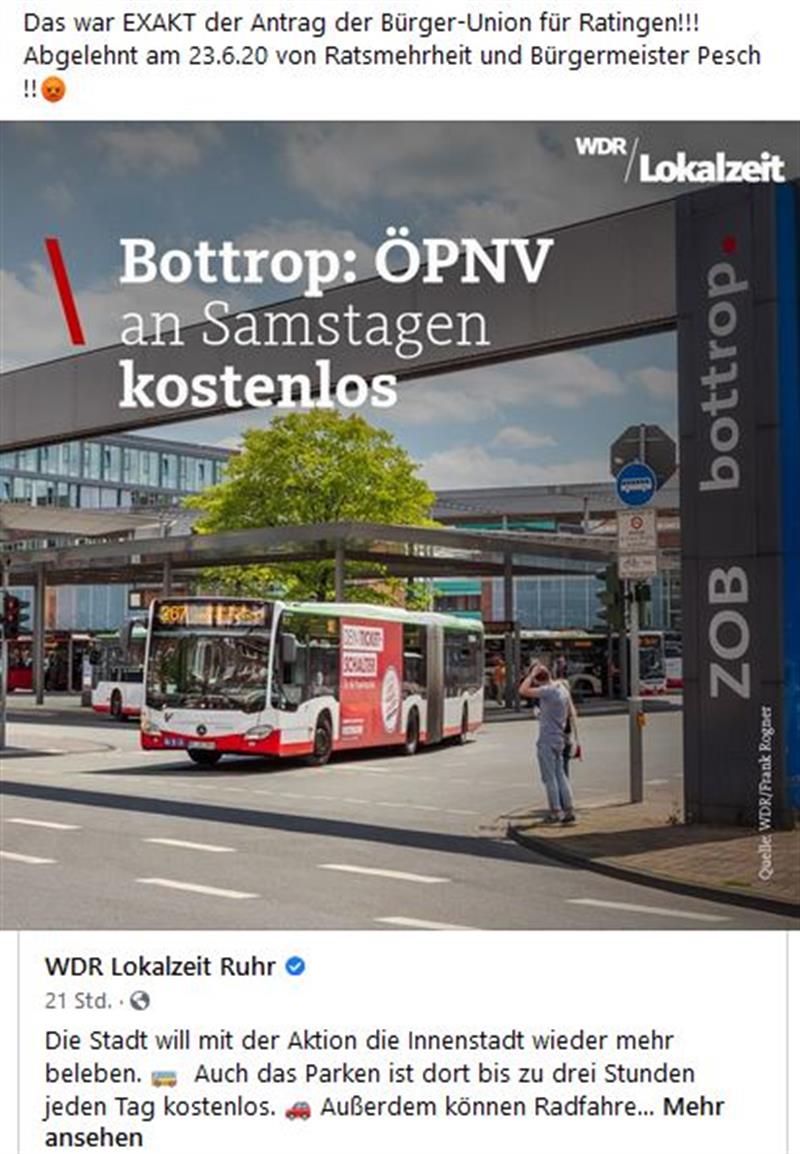 Bürger-Union fordert kostenlosen  ÖPNV an Samstag
